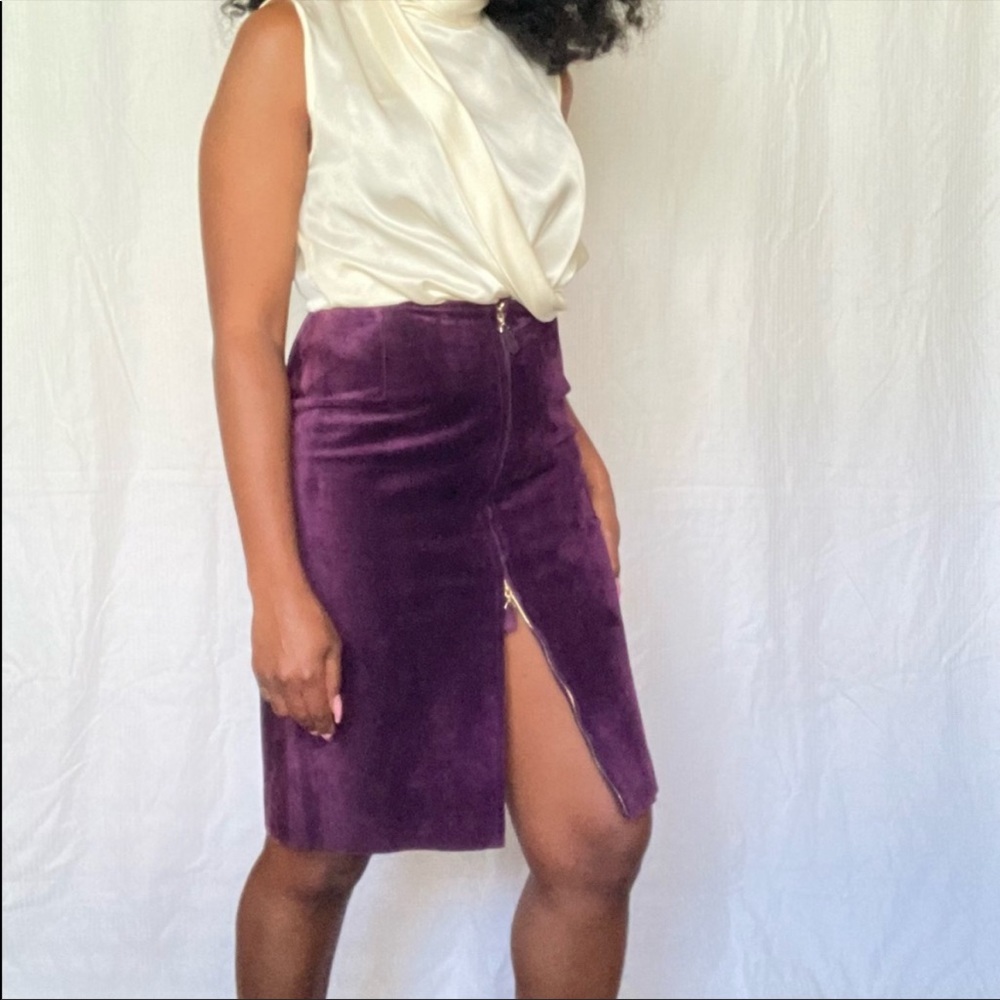 Escada Plum Suede Front Zip Pencil Skirt